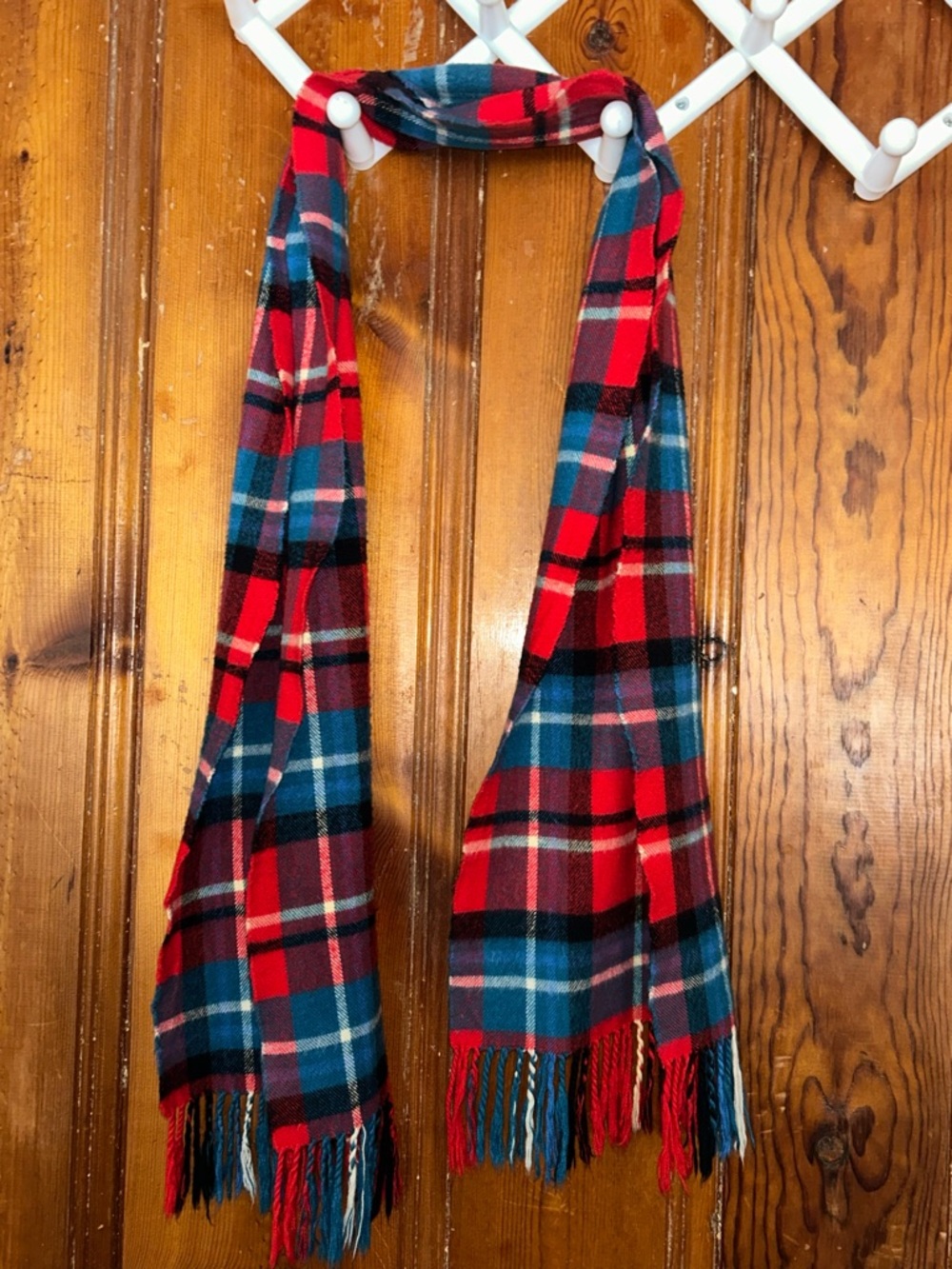Red & Blue Plaid Fringe Scarf